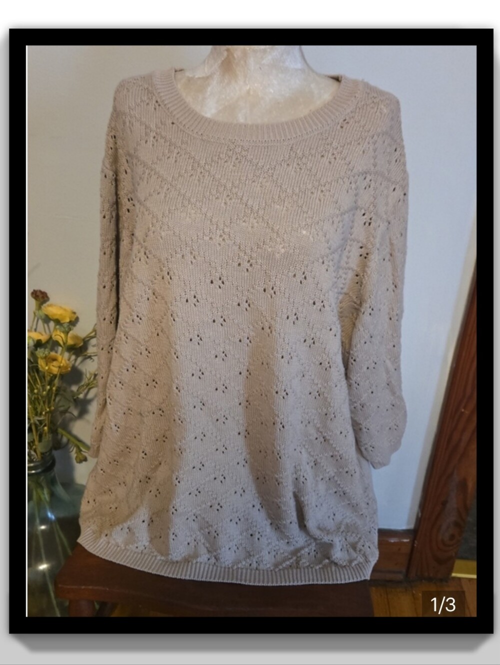 Woman Within Beige Openwork Scoop-Neck Sweater Size 3x